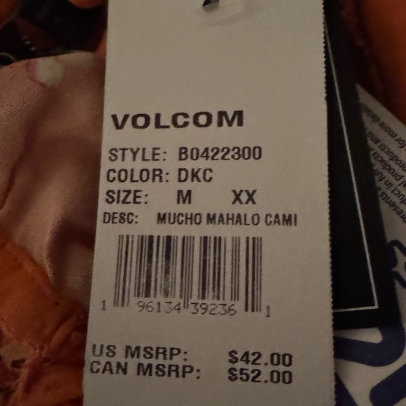 NWT Volcom Mucho Mahalo Cami Tank Size Medium / Dark Coral - Picture 6 of 6